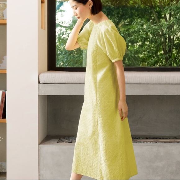 Uniqlo Textured Cotton Volume Sleeve Dress (Hana Tajima) Sz S - Picture 1 of 14